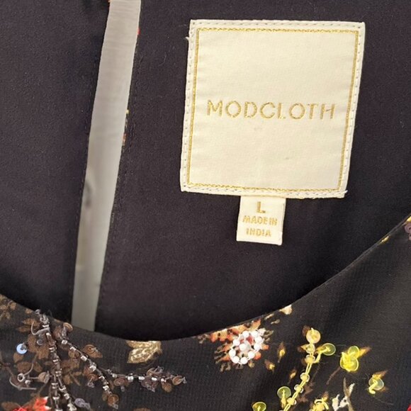 Modcloth Woman's Beaded Embellished Sequin Floral A-Line Midi Dress Sz Lr - Picture 6 of 12
